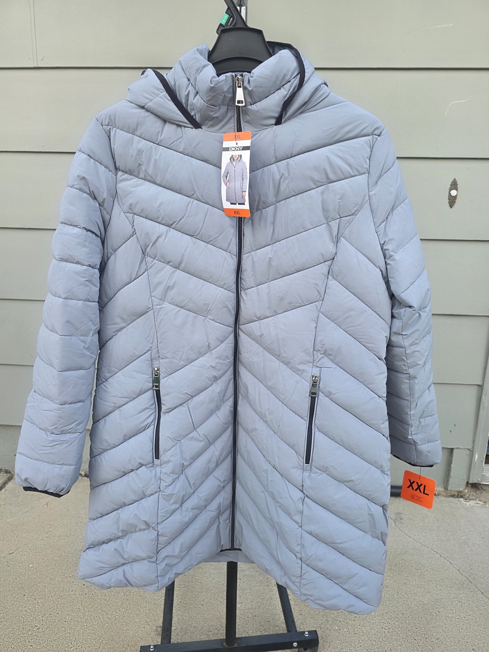 DKNY Light Blue Quilted Hooded Puffer Coat Womens Size XXL
